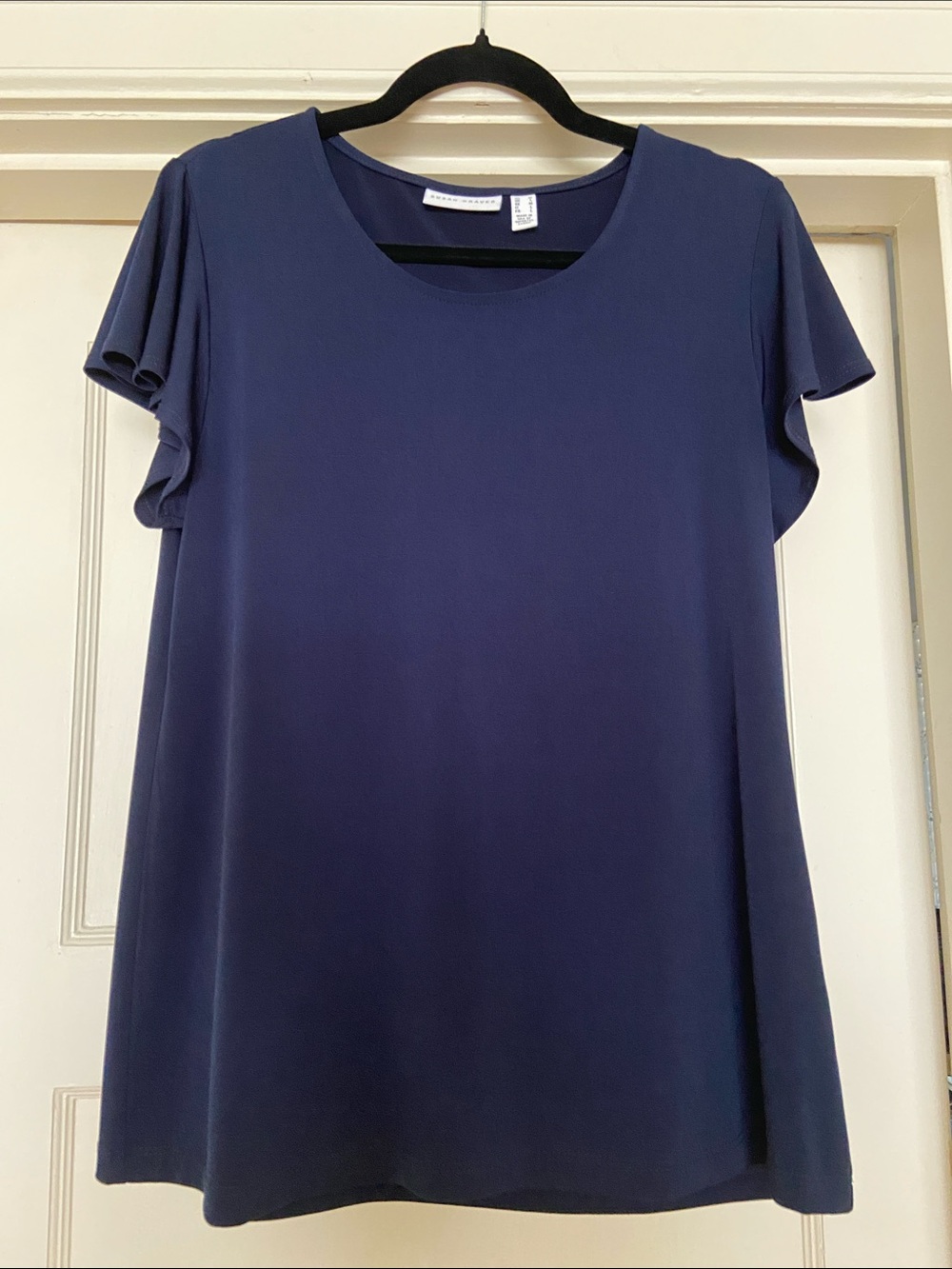 Susan Graver Navy Short-Sleeve Scoop Neck Top
